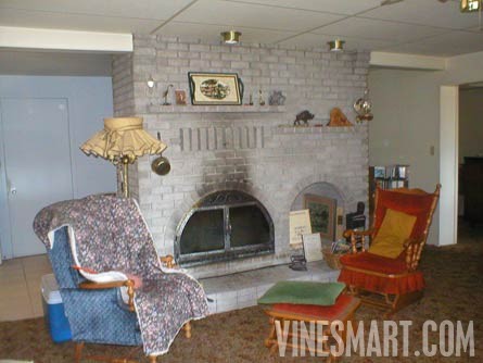 South Okanagan Valley, B.C. Canada - Vineyard and Large Log Cabin For Sale - Lower Fireplace
