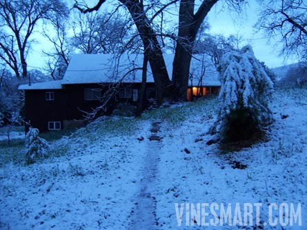 El Dorado County, California - Winery and Vineyard For Sale - Home View with Snow